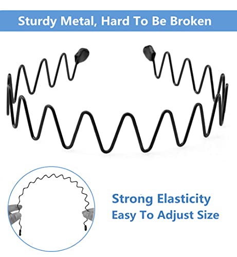 bodbop XINGZHE Metal Hair Band Men Headband Women's Fashion Hair Bands Elastic Stylish Sports Hairband Head Hoop with Non Slip Wavy Teeth, Black