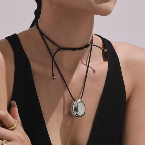 Frodete Statement Necklace for Women Chunky Gold Necklaces Long Pendant Necklace Boho Necklaces Gold Pendant Jewelry Cowboy Chic Style Cowgirl Outfit - color: B：Silver Pendant Necklace