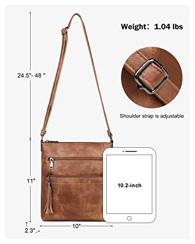MASINTOR Crossbody Purses for Women, Multi Pocket Casual Crossbody Bag, Adjustable Strap Shoulder Bag with Tassel - color: Mocha Brown