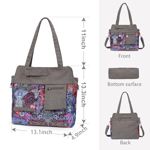 Black Butterfly Boho Canvas Tote Bag for Women, Large Printed 2-in-1 Shoulder & Crossbody Casual Purse for Daily Commute - color: Dark Gray