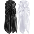 SATINIOR 35 Inch Silky Head Scarf 2 Pcs Large Square Neck Scarf Sleeping Hair Wrapping Satin Bandana for Women - color: Black, White, style: Classic