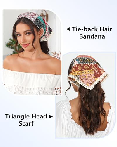 AWAYTR 3Pcs Hair Bandanas Head Kerchief for Women Girls Tie-Back Boho Hair Scarf Headband Bandana Triangle Head Scarf - color: Brown / Green / Pink