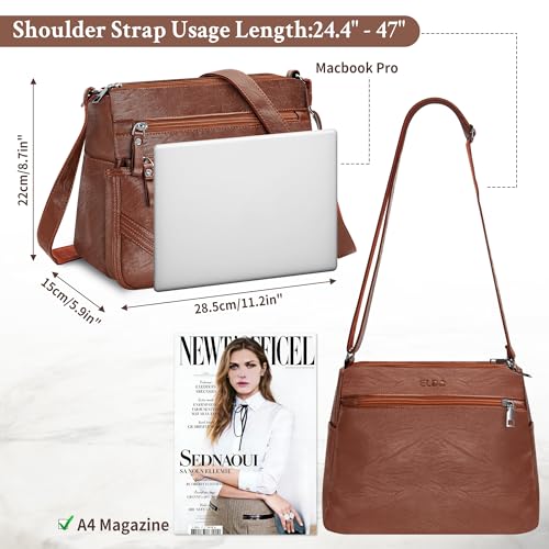 ELDA Crossbody Bags For Women Pocketbooks Soft PU Leather Purses and Handbags Multi Pocket Shoulder Bag - color: Amber Brown