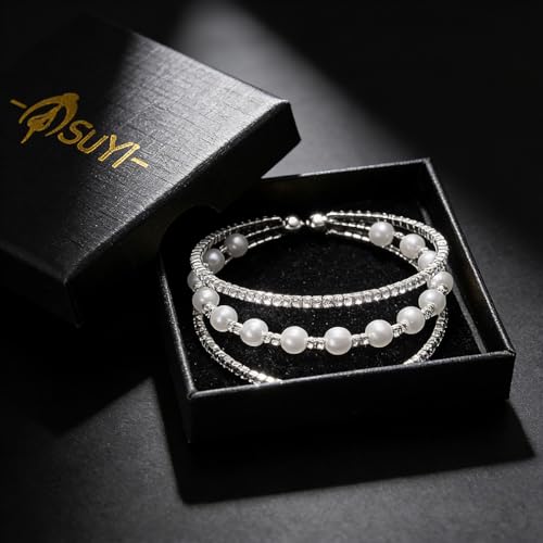 Suyi Rhinestone Bracelet Multilayer Gold Cuff Bracelet for Women Crystal Braidal Bracelets - color: Silver 7
