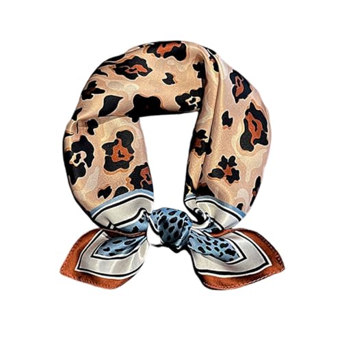 FONYVE 100% Mulberry Silk Scarfs for Women-Lightweight Square Satin Head Scarf-Small Silk Hair Scarf for Sleeping 21"x21" - color: 25 Leopard Print