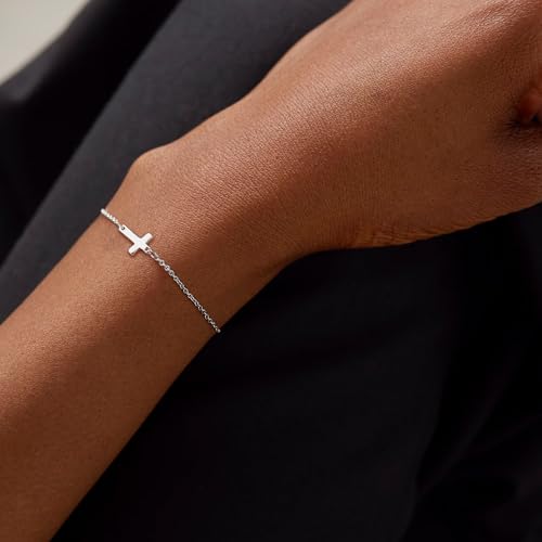 Tewiky Waterproof Gold Bracelets for Women Non Tarnish - Dainty Stack 14K Gold Plated/Sterling Silver Chain Bracelets Set Adjustable Trendy Jewelry for Women - style: silver cross bracelet