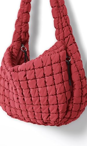 ODODOS Quilted Carryall Tote Bag for Women Crossbody Hobo Lightweight Padding Shoulder Bag - color: True Red
