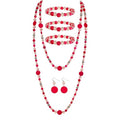 Trendy Infinity Wrap 60’’ Long Statement Necklace, Earrings and Bracelet Set - Hand Knotted Versatile Crystal and Shell Beads Strand Necklace and Chunky Beaded Stretch Bracelet Stack – Jewelry Set Gift for Women - color: hot pink