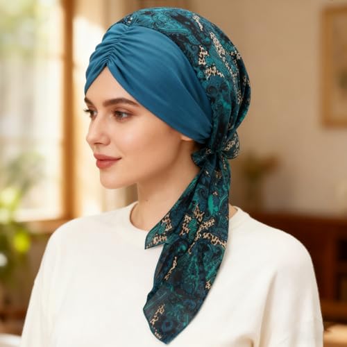 XYIYI Head Scarf for Women Chemo Patients Headwear Cancer Hair Loss Headwrap Cover Hat Turban Covering Wrap - color: Haqing
