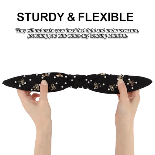 Black Headband Bow Pearl Knotted Headbands for Women Girls Cute Fashion Wide Headbands for Women Non Slip Hairbands Head Bands for Women's Hair Bow Hair Accessories - color: Black-01