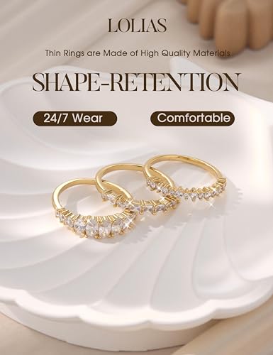 LOLIAS 14K Gold Plated Stackable Rings for Women Non Tarnish - Dainty Cubic Zirconia Wedding Bands Ring Set Minimalist Trendy Statement Engagement Promise Thumb Rings Stacking Size 5-10 - style: Sparkly-14K Gold Plated