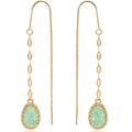 Simulated Druzy Threader Earrings for Women - Gold, Silver, or Rose Gold Tone Long Chain Earrings with Boho Created Geode Stone - color: Gold - Aqua Stone