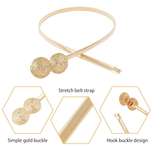 E-Clover Womens Fashion Metal Stretch Waist Skinny Belt Waistband - color: Gold-0014