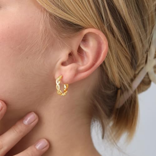 Senteria 925 Sterling Silver Post Hoops Earrings for Women Lightweight Twisted Hoop Earrings With Cubic Zirconia Hypoallergenic Silver Hoops Earrings (20/30/40/50/60MM) - color: gold-20/30mm