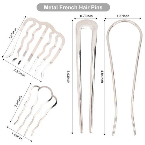 French Hair Pin, 8 PCS Hair Pins for Women Metal Hair Side Combs, French Pins Hair, U Shaped Hair Pins for Buns Updos, French Pins Hair Stick Pin Hair Combs for Styling Hairpin Hair Accessories - color: Silver&Gold