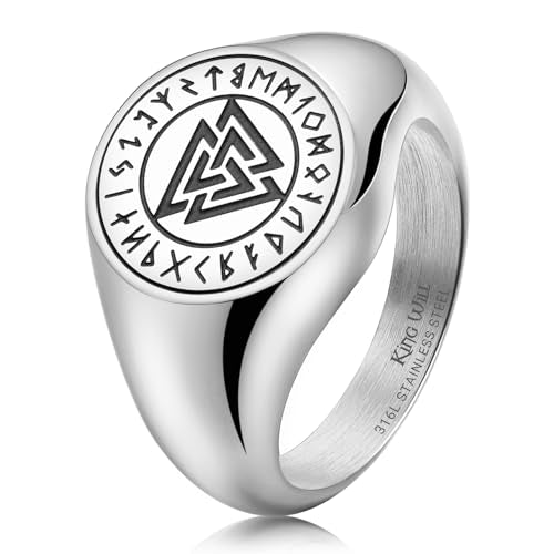 King Will Men's Tungsten Signet Rings Thumb Pinky Biker Band Ring For Men High Polished Plain Wedding Statement Ring Comfort Fit Size 7-12 - color: Runes-Silver