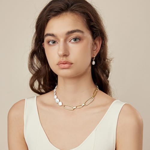 ARSIS 18K Gold Plated Shell Pearl Necklace for Women, 35"/45" Long Dainty Pearl Layering Necklace Beaded Choker, Vintage Boho Strand Necklace Vacation Jewelry Gift for Birthday Anniversary Party - color: 42cm Baroque Pearl