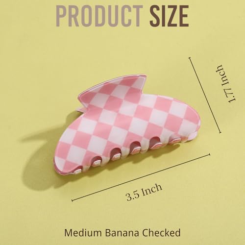 2PCS Checkered Hair Clips for Women Girls – Trendy Acetate Medium Claw Clips, Preppy Style Hair Accessories for Thin Hair - color: checked