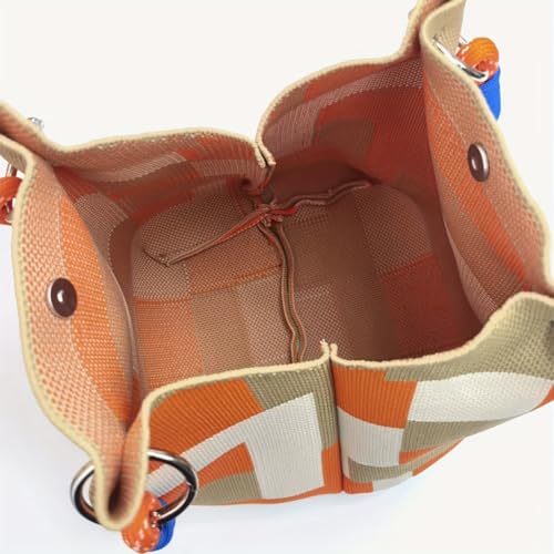 Crochet Tote Bag for Women, Knit Shoulder Handbag, Lightweight Reusable Shopping Bag, Summer Beach Woven Purse, White - color: Orange/Beige
