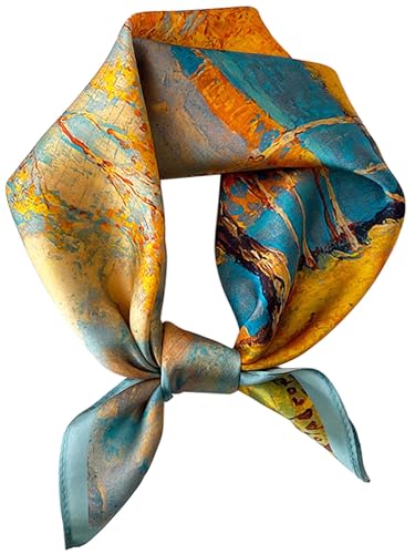 100% Mulberry Silk Scarf for Women Hair Lightweight Square Neckerchief Wrap For Head Scarves 21" - color: 2-autumn Fairytale /21"*21"