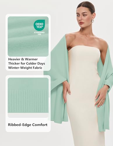 PULI Women's Pashmina Shawl Wraps for Evening Dress Large Scarf Blanket Long Wedding Bridal Winter Warm Shoulder Wrap - color: Mint Green