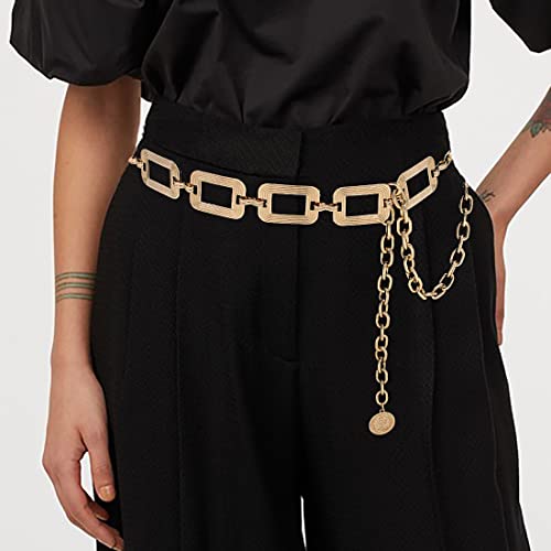 Women's Chain Belt Metal Waist Belt Chunky Belly Link Belt - color: Square Gold, size: L: 53.1 in