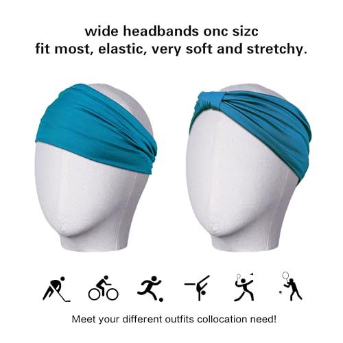 GiLi 6 Pack Wide Headbands for Women Non Slip Soft Elastic Hair Bands Yoga Running Sports Workout Gym Head Wraps, Knotted Cotton Cloth African Turbans Bandana (with 6 Pcs Hair Ties) - color: 6 Color (White+Black+Light Purple+Light Blue+Dark Green+Teal)