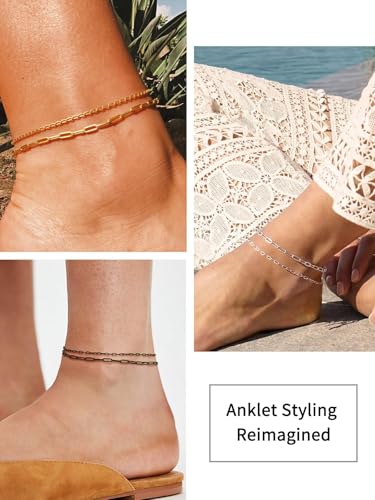 ChainsHouse Ankle Bracelets for Women, Stainless Steel Chain Anklets Waterproof, Women Summer Beach Jewelry Gift, Come with Box - color: 02. 2Pcs-(2+3mm)-Paperclip-Black