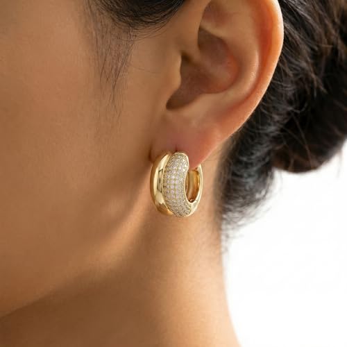 4 Pair Small Gold Hoop Earrings for Women Sensitive Ears - Hypoallergenic 14k Real Gold Plated Hoops Zirconia Cartilage Huggie Earrings Set Helix Piercing Earring Gold Jewelry for Women Gift - color: 1952 Double Hoop Gold