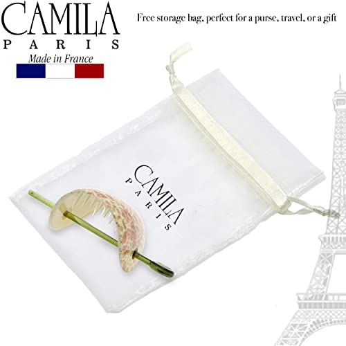 Camila Paris CP3343 French Hair Bun Holder Cover Cap Hair Updo, Pink and Green, Hair Pin Thru, Strong Hold Grip Hair Clips for Women, No Slip and Durable Styling Girls Hair Accessories, Made in France - color: Pink/Green