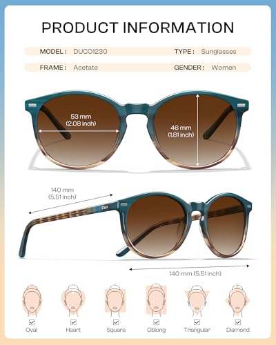 DUCO Women's Trendy Retro Round Acetate Polarized Sunglasses, UV400 99% Glare Block, Lightweight for Daily & Outdoor - color: 1. Oceanic Tortoise Frame Brown Lens