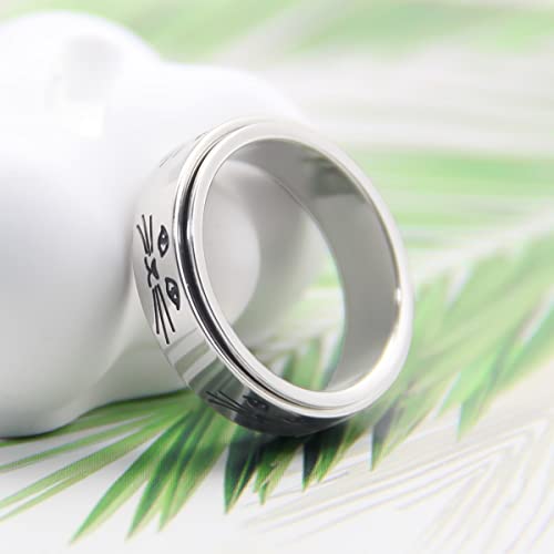 Anxiety Ring for Women Spinner Rings:Rotating Rings Stainless Steel 6mm Moon Star Anxiety for Men Band Jewelry Gift for Women Size 6 7 8 9 10 - color: Cute Cat-Silver