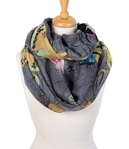 Scarfand's Romantic Rose Prints & Floral Patterns Lightweight Infinity Fashion Scarves Wraps - color: Butterfly Black