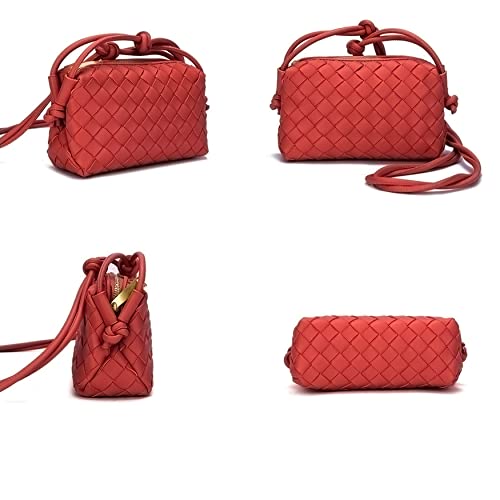 ZEDIUH Woven Bag for Women Crossbody Shoulderbag, Small Vegan Leather Purse - color: Red