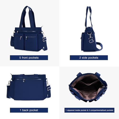 Tote Bag for Women Canvas Handbags for Woman Crossbody Bags with Multiple Pockets - color: Dark Blue