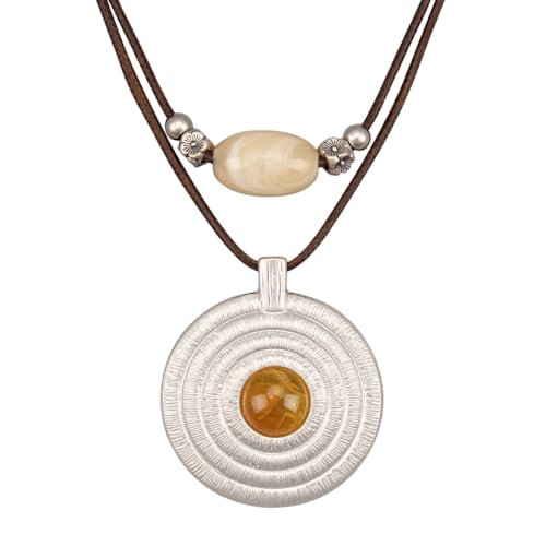 GelConnie Boho Necklaces for Women Cowgirl Necklace Stone Leather Cord Pendant Necklaces With Beads Long vintage Layered Choker Necklace - style: Chunky Pendant Boho