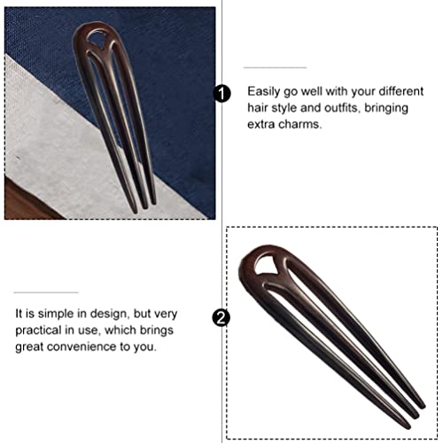Beaupretty 3- Prong Hair Fork Carved Wood Hairpin Vintage Hair Chopstick Hair Bun Holder Hair Styling Accessory for Woman Girl ( Brown ) - color: Black