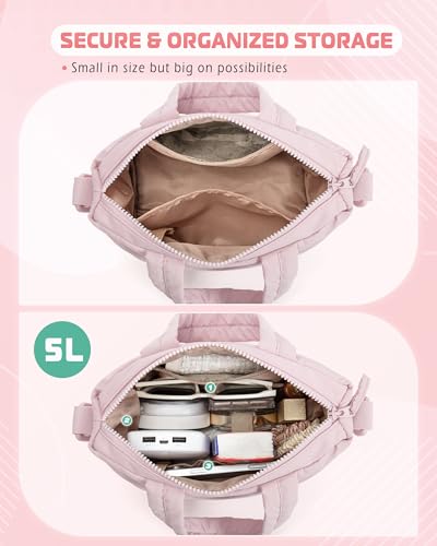 Smasrob Mini Puffer Crossbody Bag for Women with RFID Blocking Pocket, Small Quilted Crossbody Purse with Handles - color: Pink