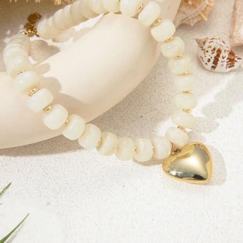 Chunky Colorful Beaded Necklaces for Women Big Bead Boho Choker Necklace Trendy Heart Statement Necklace Summer Beach Jewelry Mothers Day Gifts for Mom Daughter - color: Heart White Choker