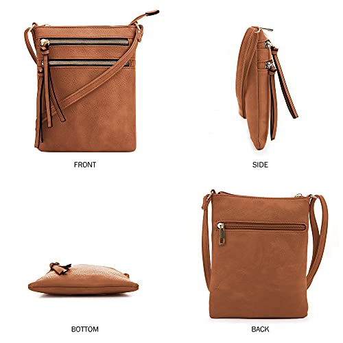 DELUXITY Crossbody Purse Bag Shoulder Bag Multi Pocket Zipper Purse - color: Cognac