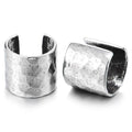 Stainless Steel Ear Cuffs for Men and Women, Hammered Texture Wide Band, Non-Piercing Fake Earrings, Antiqued Silver Tone Jewelry, Gift for Him