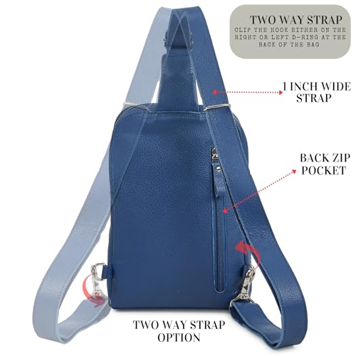 Leather Sling Bag for Women Genuine Crossbody Purse Small Trendy Cross Over Chest with Phone and Credit Card Slots (Sapphire Blue Nappa) - color: Sapphire Blue Nappa