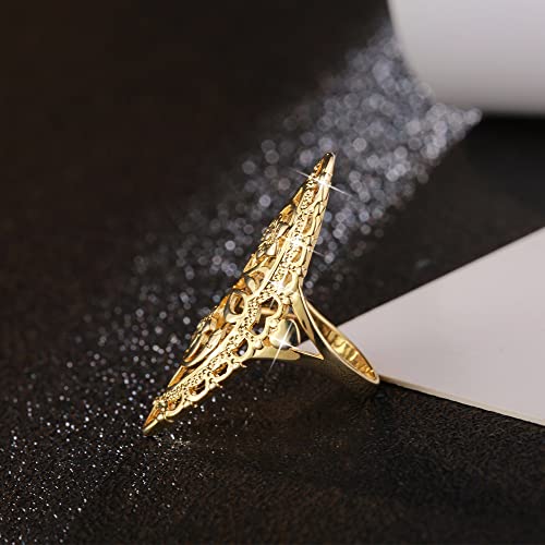 Rings for Women Summer Boho Rings Filigree Flower Ring Chunky Gold Ring Full Finger Rings Wide Band Womens Rings for Cocktail Party Birthday Gifts Statement Rings for Women - color: Gold