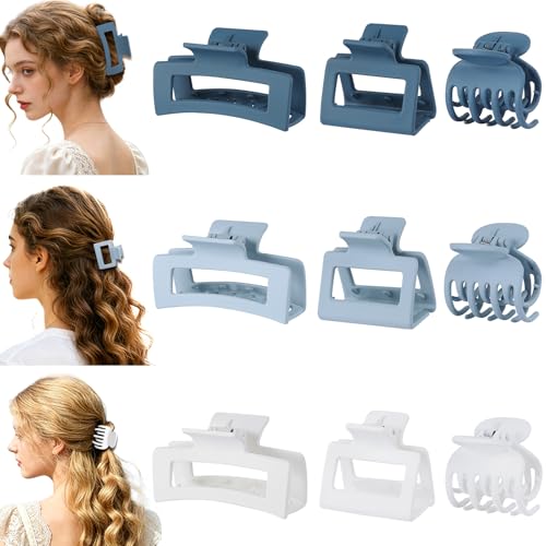 CHANDAT 3 Style Blue Hair Claw Clips Set - 9 pcs Medium Rectangle and Square Clips for Thick and Thin Hair Women's Accessories - color: Blue