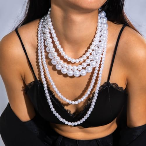 Layered Pearl Necklaces for Women Big Pearl Long Chain Necklace Dainty Faux Pearl Necklaces Statement Sweater Strand Chain Jewelry - style: SetC