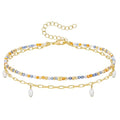 KissYan Layered Ankle Bracelets for Women, Summer Beaded Anklets Waterproof Adjustable Handmade Jewelry Gifts - color: Blue