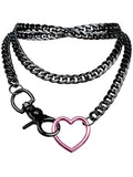 paloli Women's Slip Chain Rainbow Heart O-Ring Chunky Chain Necklace, Rays Cuban Long Layered Jewelry, Adjustable Lariat Y-Necklace Heart Loop Choker - color: G-Heart-Black-Pink