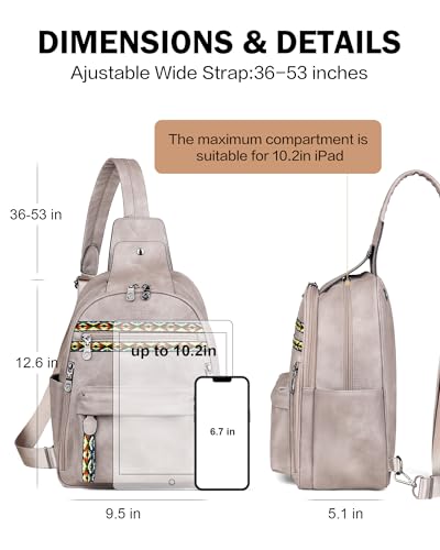 FADEON Large Sling Bag for Women, Leather Crossbody Purse Designer Anti Theft Sling Backpack, RFID Fanny Packs for Travel - color: Grey Retro Style