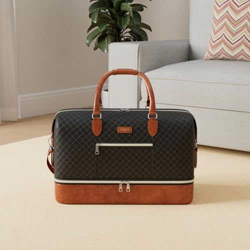 ITIEZY Weekender Overnight Bag for Women - Large Travel Duffel Bag with Shoe Compartment, Gym Duffel Bag Hospital Bag Carry On Tote Bags for Airplanes with Crossbody Bag Toiletry Bag 3Pcs Set - color: 4-Black