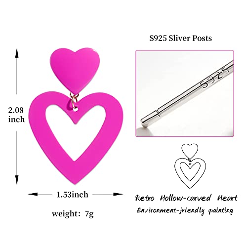 Double Heart Earrings Dangling Heart Drop Earrings For Women Love Heart Dangle Earrings Birthday Gift - color: Pink